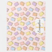 Personalized Pastel Bookish Aesthetic Pattern Pink フリースブランケット (正面)