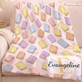 Personalized Pastel Bookish Aesthetic Pattern Pink フリースブランケット