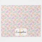 Personalized Pastel Bow Aesthetic Pattern フリースブランケット (正面(横))