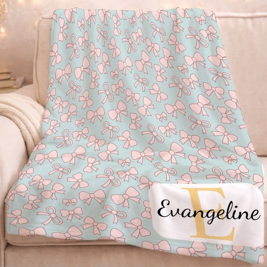 Personalized Pastel Bow Aesthetic Pattern Pink Blu フリースブランケット