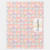 Personalized Pastel Bow Aesthetic Pink Gingham フリースブランケット (正面)