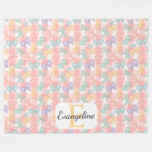 Personalized Pastel Bow Aesthetic Pink Gingham フリースブランケット (正面(横))