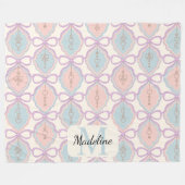 Personalized Pastel Bows Monogram Name Blanket フリースブランケット (正面(横))