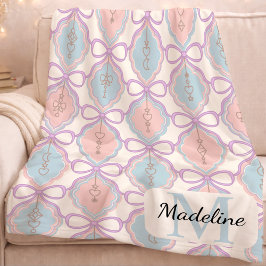 Personalized Pastel Bows Monogram Name Blanket フリースブランケット