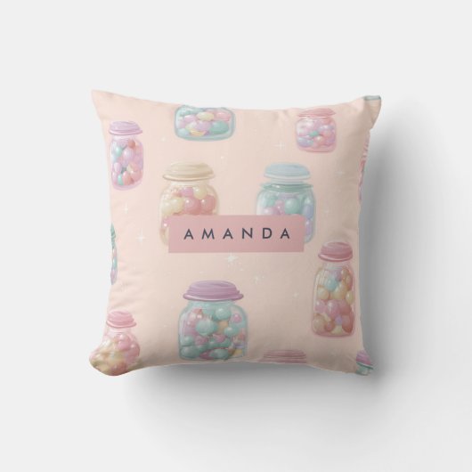 Personalized Pastel Candy Jar Pattern クッション (正面)