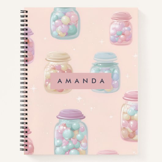 Personalized Pastel Candy Jar Pattern ノートブック (正面)