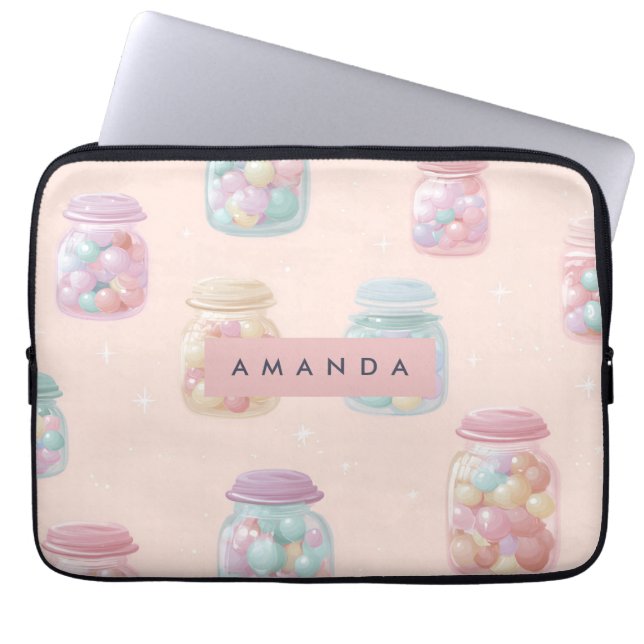 Personalized Pastel Candy Jar Pattern ラップトップスリーブ (正面)
