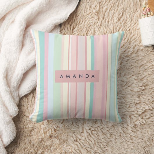 Personalized Pastel Candy Stripe Design クッション (ブランケット)