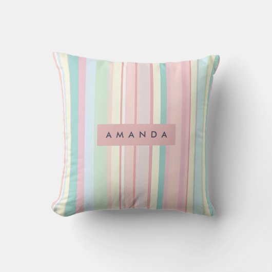 Personalized Pastel Candy Stripe Design クッション (正面)