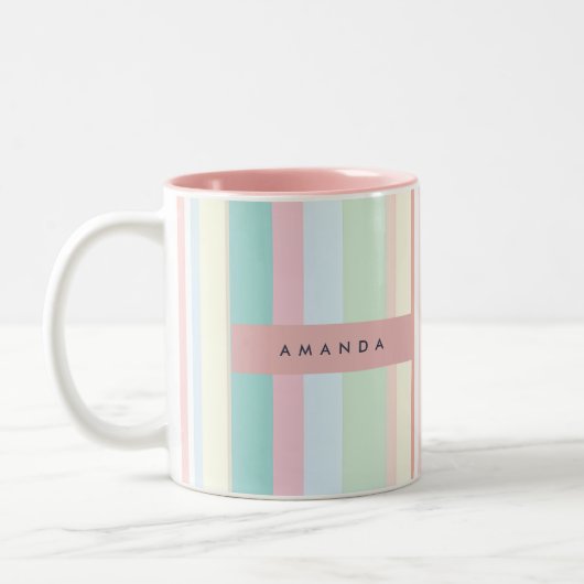 Personalized Pastel Candy Stripe Design ツートーンマグカップ (左)