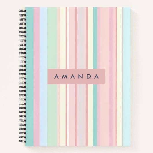 Personalized Pastel Candy Stripe Design ノートブック (正面)