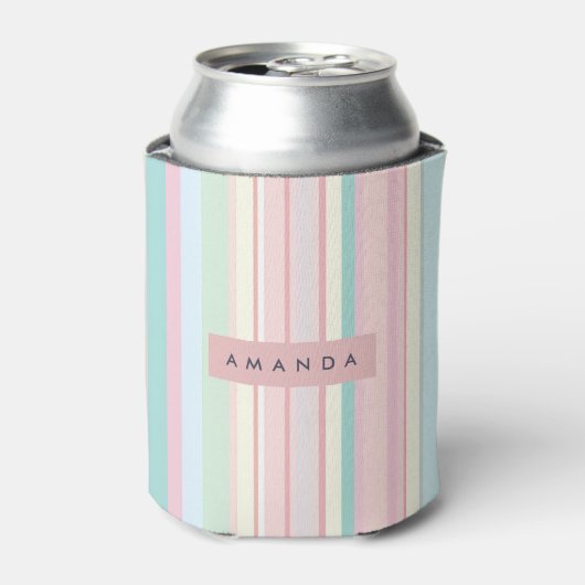 Personalized Pastel Candy Stripe Design 缶クーラー (缶正面)