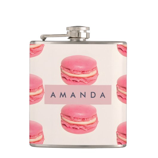 Personalized Pastel Chic Pink Macaron Pattern フラスク (正面)