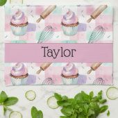 Personalized Pastel Cupcake Checkered Pattern キッチンタオル (折り畳み)