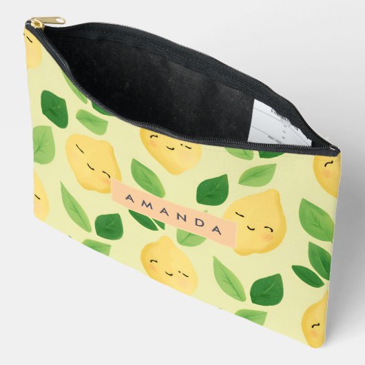 Personalized Pastel Cute Smiling Lemon Pattern  アクセサリーポーチ (見開き)