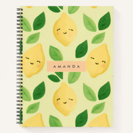 Personalized Pastel Cute Smiling Lemon Pattern  ノートブック