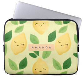 Personalized Pastel Cute Smiling Lemon Pattern  ラップトップスリーブ