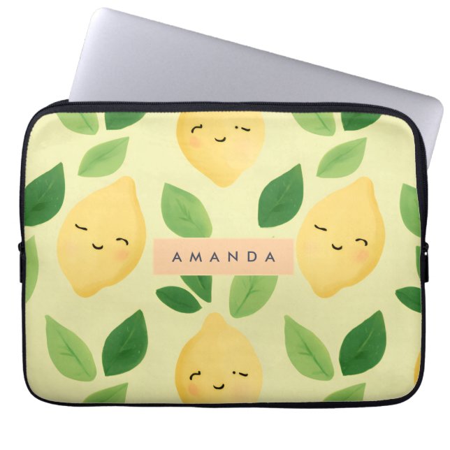 Personalized Pastel Cute Smiling Lemon Pattern  ラップトップスリーブ (正面)