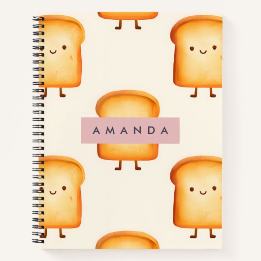 Personalized Pastel Cute Smiling Toast Pattern ノートブック (正面)