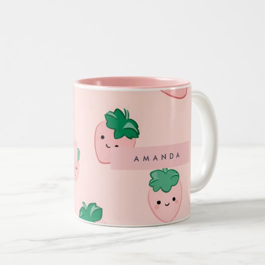Personalized Pastel Cute Strawberry Pattern  ツートーンマグカップ (正面右)