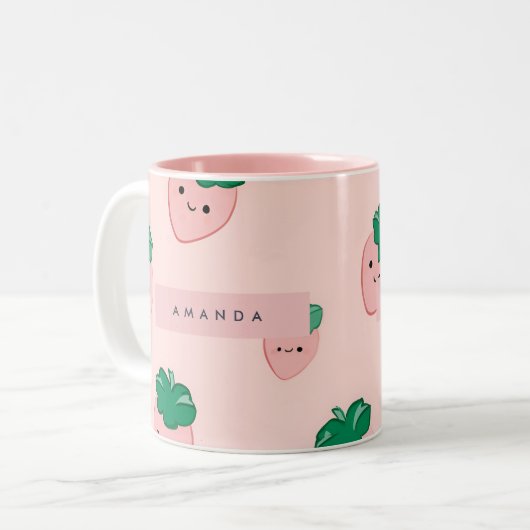 Personalized Pastel Cute Strawberry Pattern  ツートーンマグカップ (正面左)