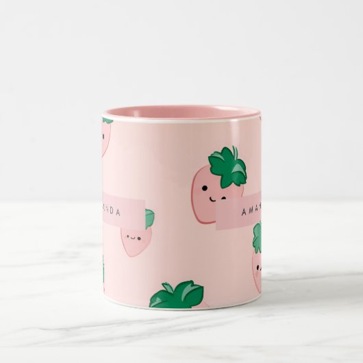 Personalized Pastel Cute Strawberry Pattern  ツートーンマグカップ (中央)