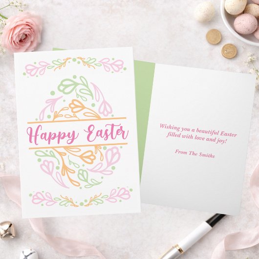 Personalized Pastel Floral Easter Egg Happy Easter カード