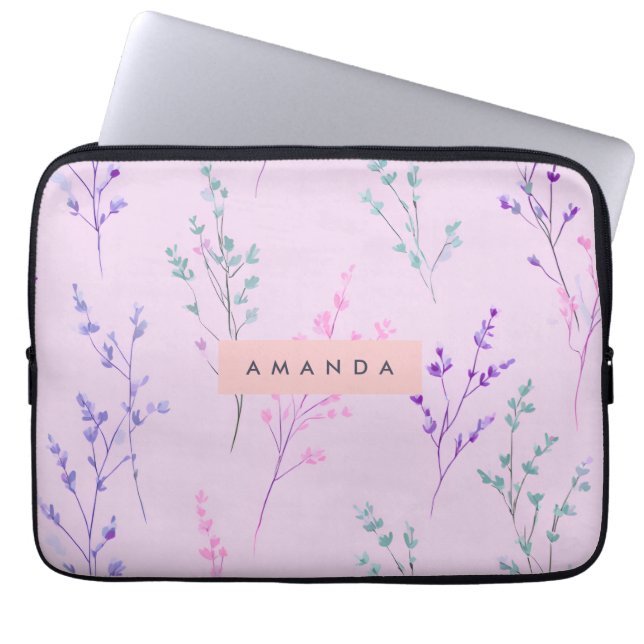 Personalized Pastel Floral, Elegant  ラップトップスリーブ (正面)