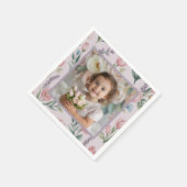 Personalized Pastel Floral Photo Birthday Girl スタンダードカクテルナプキン (角)