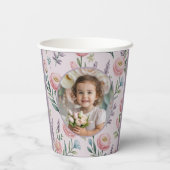 Personalized Pastel Floral Photo Kids Birthday  紙コップ (裏面)