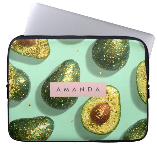 Personalized Pastel Glitter Avocado Design ラップトップスリーブ (正面)