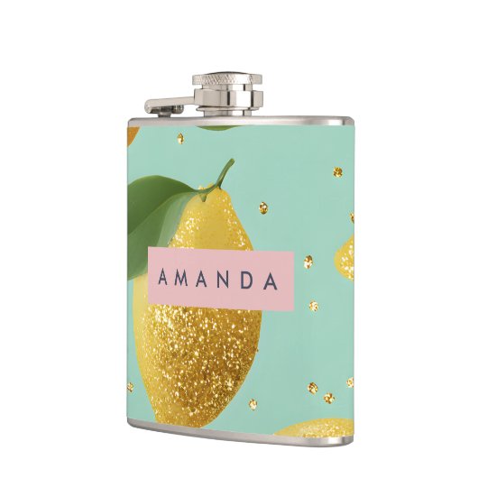 Personalized Pastel Glitter Lemon Style フラスク (左)
