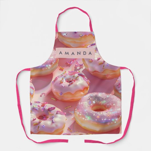 Personalized Pastel Glittering Pink Donut Dream エプロン (正面)