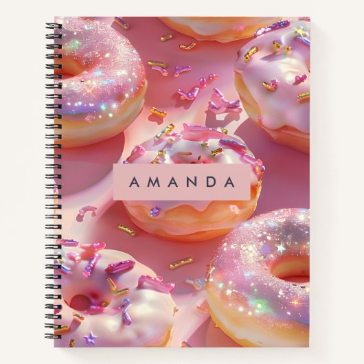 Personalized Pastel Glittering Pink Donut Dream ノートブック (正面)
