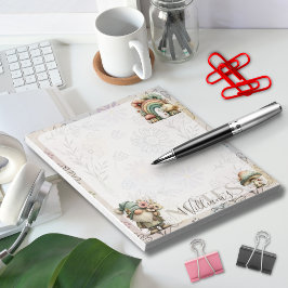 Personalized Pastel Gnome & Mushroom Floral Spring ノートパッド