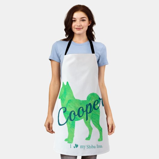 Personalized Pastel Green Color Shiba Inu Dog 柴犬 エプロン (着用した状態)