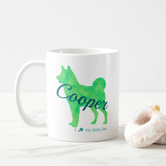 Personalized Pastel Green Color Shiba Inu Dog 柴犬 コーヒーマグカップ (ドーナツ)