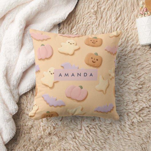Personalized Pastel Halloween Cookie Ghost Bat クッション (ブランケット)