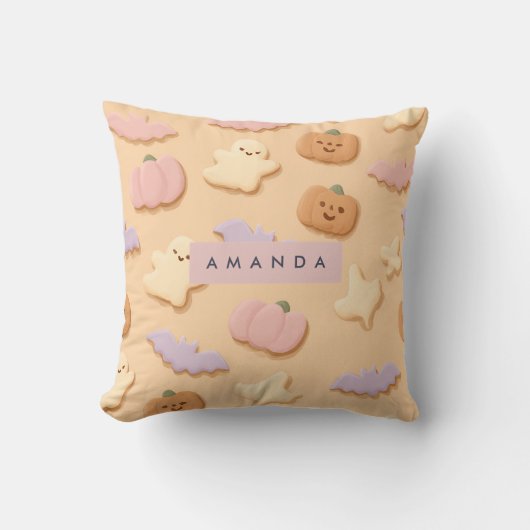 Personalized Pastel Halloween Cookie Ghost Bat クッション (正面)