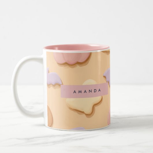 Personalized Pastel Halloween Cookie Ghost Bat ツートーンマグカップ (左)