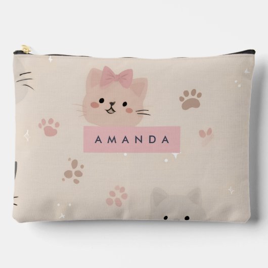 Personalized Pastel Kawaii Cat Face Pattern アクセサリーポーチ (正面)
