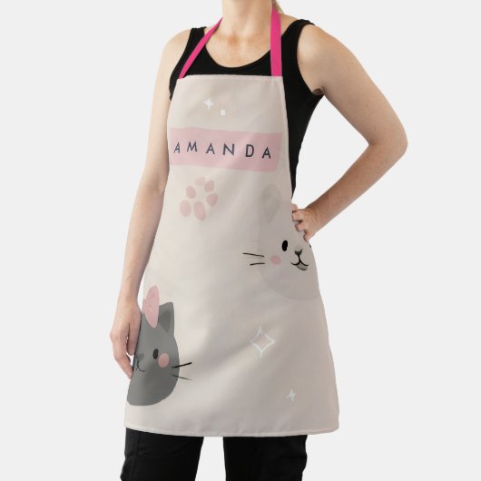 Personalized Pastel Kawaii Cat Face Pattern エプロン (インサイチュ)