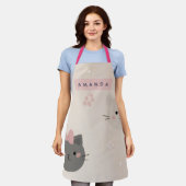 Personalized Pastel Kawaii Cat Face Pattern エプロン (着用した状態)