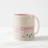 Personalized Pastel Kawaii Cat Face Pattern ツートーンマグカップ (正面右)