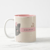 Personalized Pastel Kawaii Cat Face Pattern ツートーンマグカップ (左)