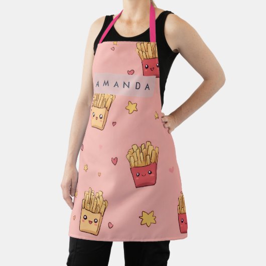 Personalized Pastel Kawaii French Fries Pattern エプロン (インサイチュ)