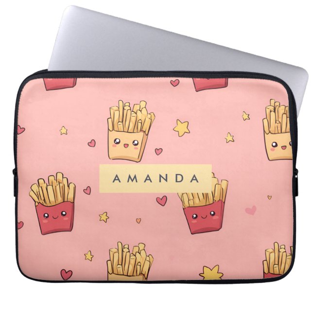 Personalized Pastel Kawaii French Fries Pattern ラップトップスリーブ (正面)