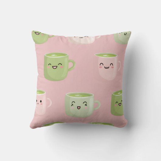 Personalized Pastel Kawaii Matcha Tea Pattern クッション (裏面)