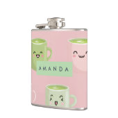 Personalized Pastel Kawaii Matcha Tea Pattern フラスク (左)