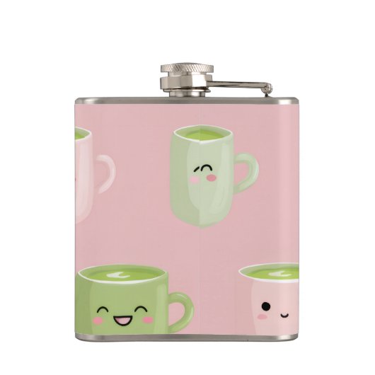 Personalized Pastel Kawaii Matcha Tea Pattern フラスク (裏面)